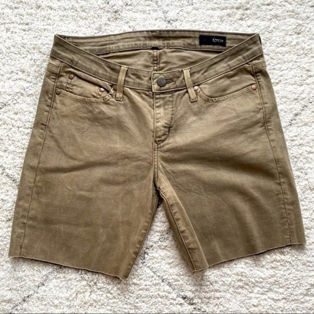 THVM Tan Brown Jean Shorts Mid Rise Raw Hem Size 27